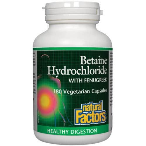 Natural Factors Betaine Hydrochloride with Fenugreek 180 Veggie Caps Supplements - Digestive Enzymes at Village Vitamin Store