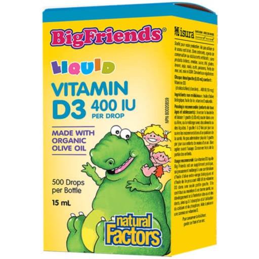 Natural Factors Big Friends Vitamin D3 Liquid 400 IU 15ml Supplements - Kids at Village Vitamin Store