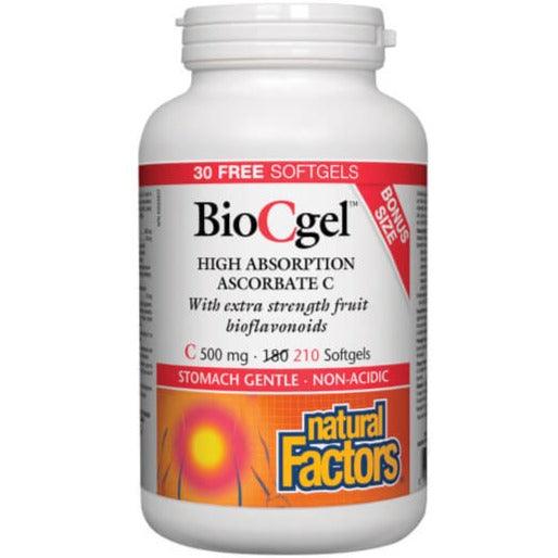 Natural Factors BioCgel 500mg High Absorption Ascorbate C 180+30 Softgels-Village Vitamin Store