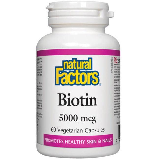 Natural Factors Biotin 5000mcg 60 Veggie Caps Supplements - Hair Skin & Nails at Village Vitamin Store