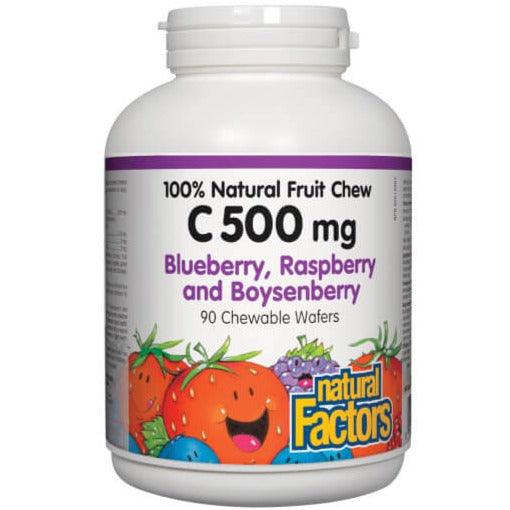 Natural Factors C 500mg Blueberry Raspberry & Boysenberry 90 Chewable Wafers Vitamins - Vitamin C at Village Vitamin Store