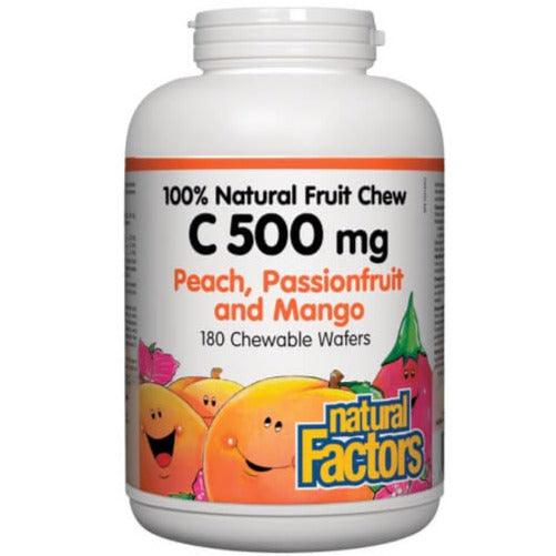 Natural Factors C 500mg Fruit Chews Peach, Passionfruit and Mango Flavour 180 Chewable Wafers Vitamins - Vitamin C at Village Vitamin Store
