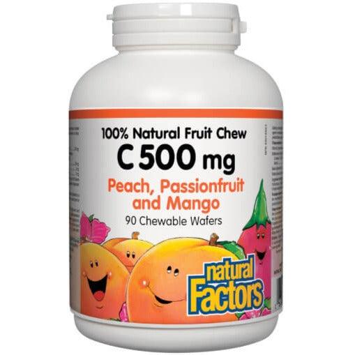 Natural Factors Vitamin C Peach, Passionfruit and Mango 500mg 90 Chewable Wafers Vitamins - Vitamin C at Village Vitamin Store