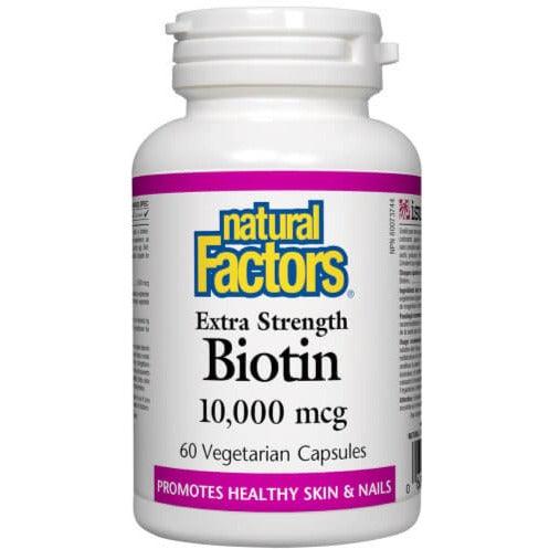 Natural Factors Extra Strength Biotin 10,000mcg 60 Veggie Caps Supplements - Hair Skin & Nails at Village Vitamin Store