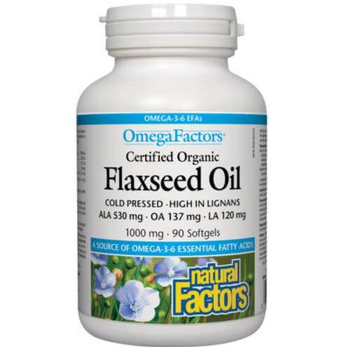 Natural Factors Flax Seed Oil 1000mg 90 Softgels Supplements - EFAs at Village Vitamin Store