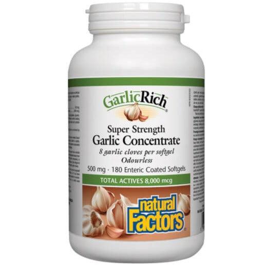 Natural Factors Super Strength Garlic Rich Garlic Concentrate 500mg 180 Enteripure Softgels Supplements at Village Vitamin Store