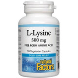 Natural Factors L-Lysine 500mg 90 Veggie Caps Supplements - Amino Acids at Village Vitamin Store