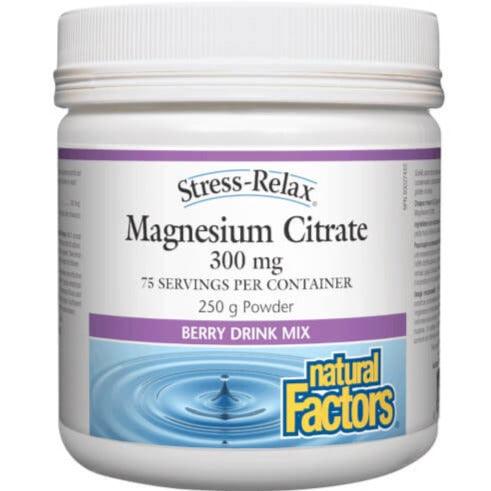 Natural Factors Magnesium Citrate 300mg Natural Berry Drink Mix Powder 250g Minerals - Magnesium at Village Vitamin Store