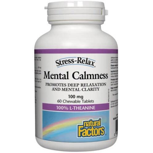 Natural Factors Mental Calmness 100% L-Theanine 100mg 60 Chewable Tabs Supplements - Stress at Village Vitamin Store