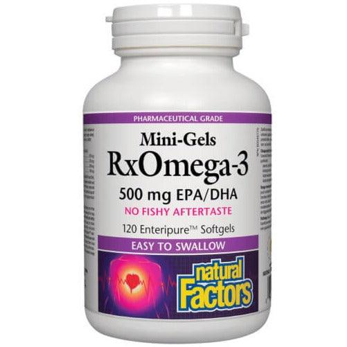 Natural Factors Mini-Gels Rx Omega-3 500mg EPA/DHA 120 Enteripure Softgels Supplements - EFAs at Village Vitamin Store