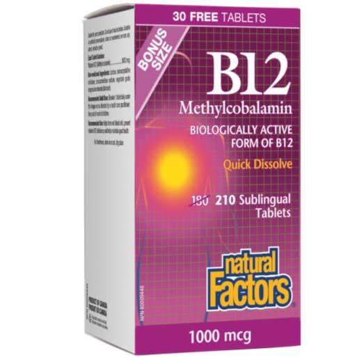 Natural Factors B12 Methylcobalamine 1000mcg 180+30 Tabs*Limit of 2 per order* Vitamins - Vitamin B at Village Vitamin Store