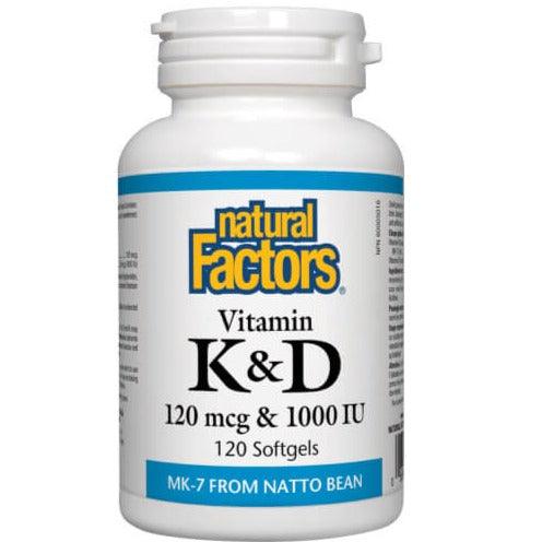 Natural Factors Vitamin K & D 120mcg & 1000 IU 120 Softgels Vitamins - Vitamin K at Village Vitamin Store