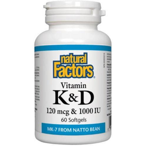 Natural Factors Vitamin K & D 120mcg & 1000 IU 60 Softgels Vitamins - Vitamin K at Village Vitamin Store