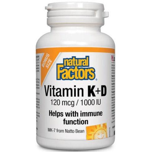 Natural Factors Vitamin K + D 120mcg/1000IU Bonus Size 180 Softgels Vitamins - Vitamin K at Village Vitamin Store