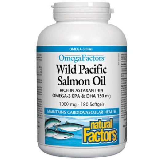 Natural Factors Wild Pacific Salmon Oil 1000mg 180 Softgels Supplements - EFAs at Village Vitamin Store