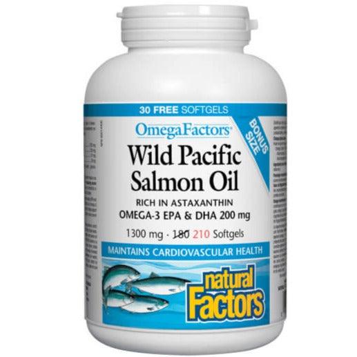 Natural Factors Omega Factors Wild Pacific Salmon Oil 1000mg 180+30 Softgels Supplements - EFAs at Village Vitamin Store