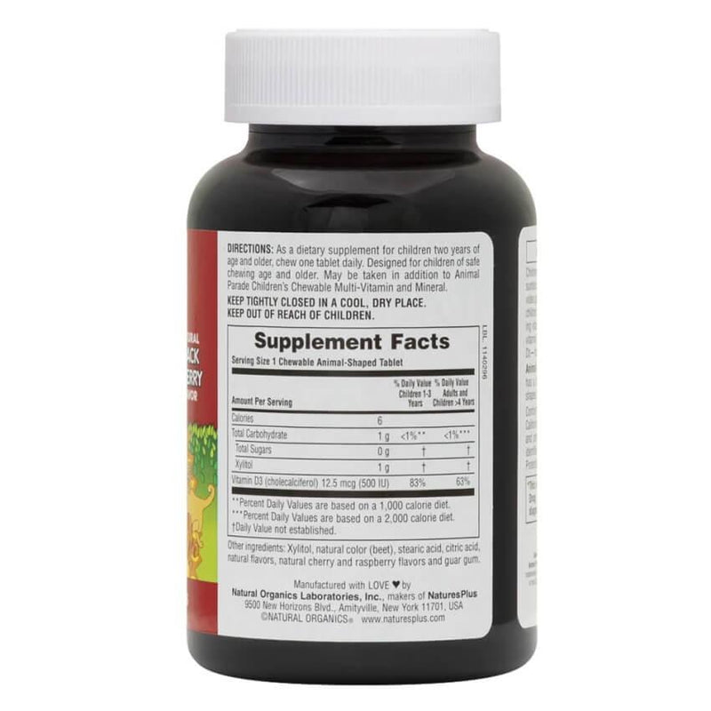 Natures Plus Animal Parade Sugar Free Vitamin D3 500IU Children's 90 Chewables Supplements - Kids at Village Vitamin Store