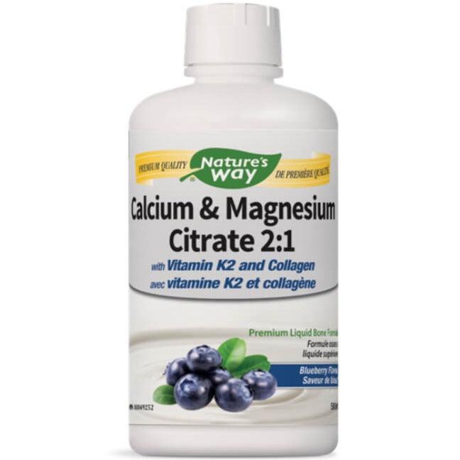 Nature's Way Calcium & Magnesium Citrate 2:1 Blueberry 500mL with Collagen & K2 Minerals - Calcium at Village Vitamin Store