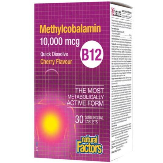 Natural Factors B12 Methylcobalamin 10000mcg Cherry Flavour 30 Quick Dissolve Sublingual Tabs Vitamins - Vitamin B at Village Vitamin Store